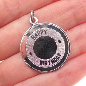 WELLS 925 Sterling Silver Vintage Happy Birthday Charm Pendant